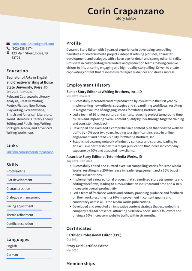 Snapchat Story Editor Resume Example