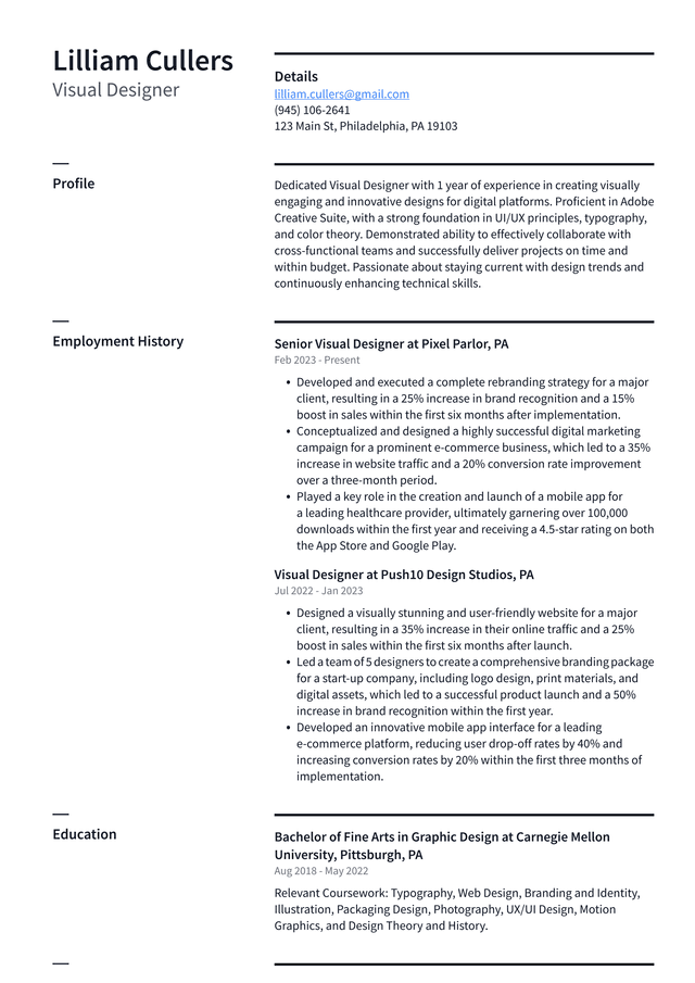 Snapchat Visual Designer Resume Example