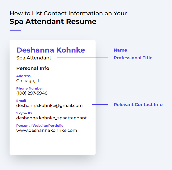 How to List Contact Information for a Spa Attendant Resume