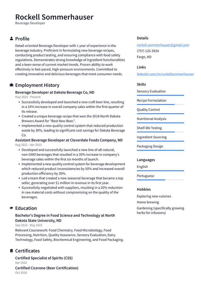 Starbucks Beverage Developer Resume Example