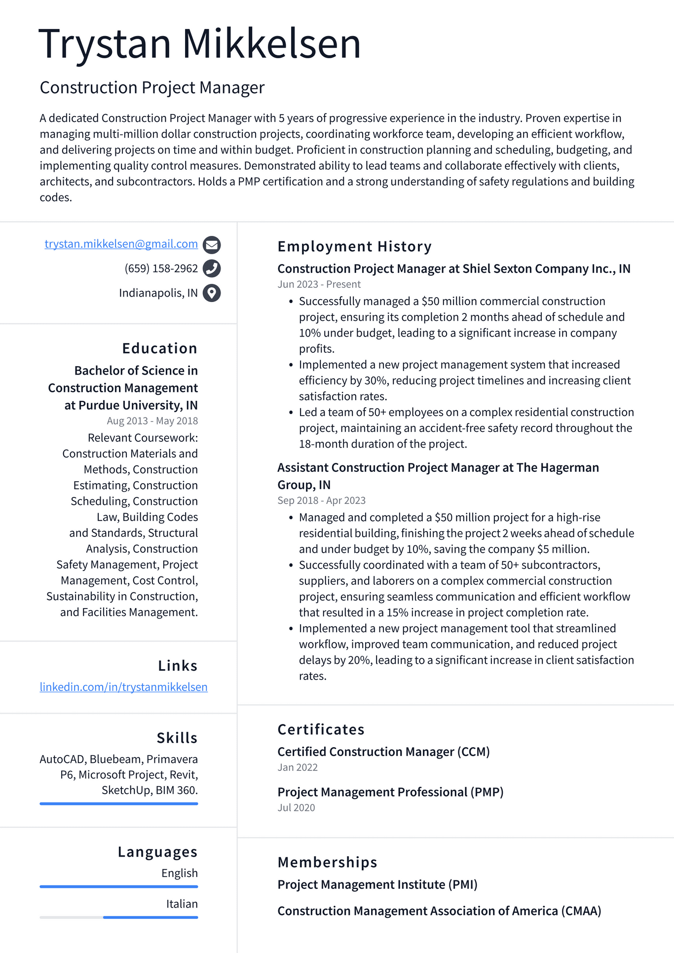 Starbucks Construction Project Manager Resume Examples