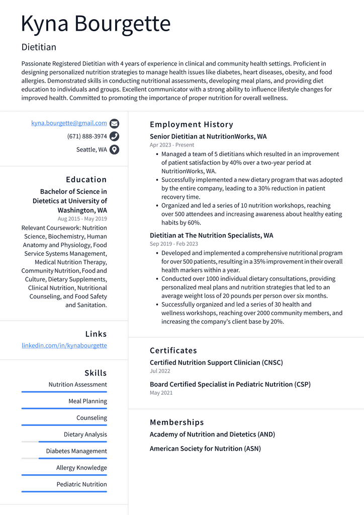 Starbucks Dietitian Resume Examples | ResumeCat