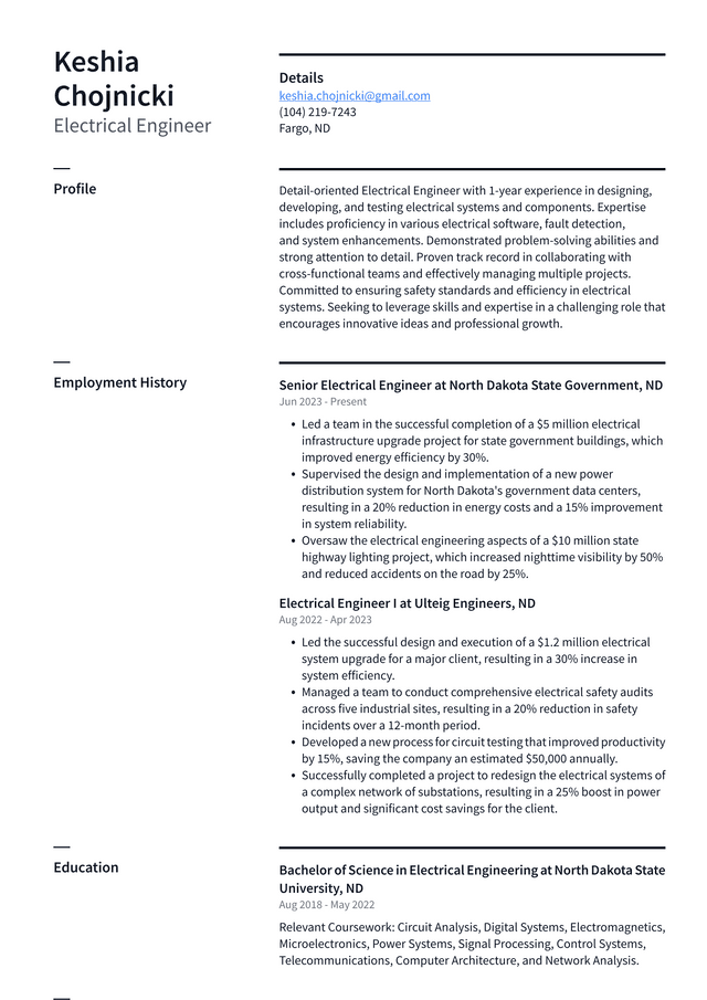 Starbucks Electrical Engineer Resume Example