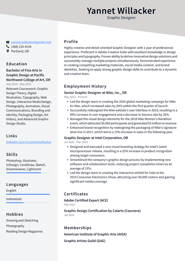 Starbucks Graphic Designer Resume Example