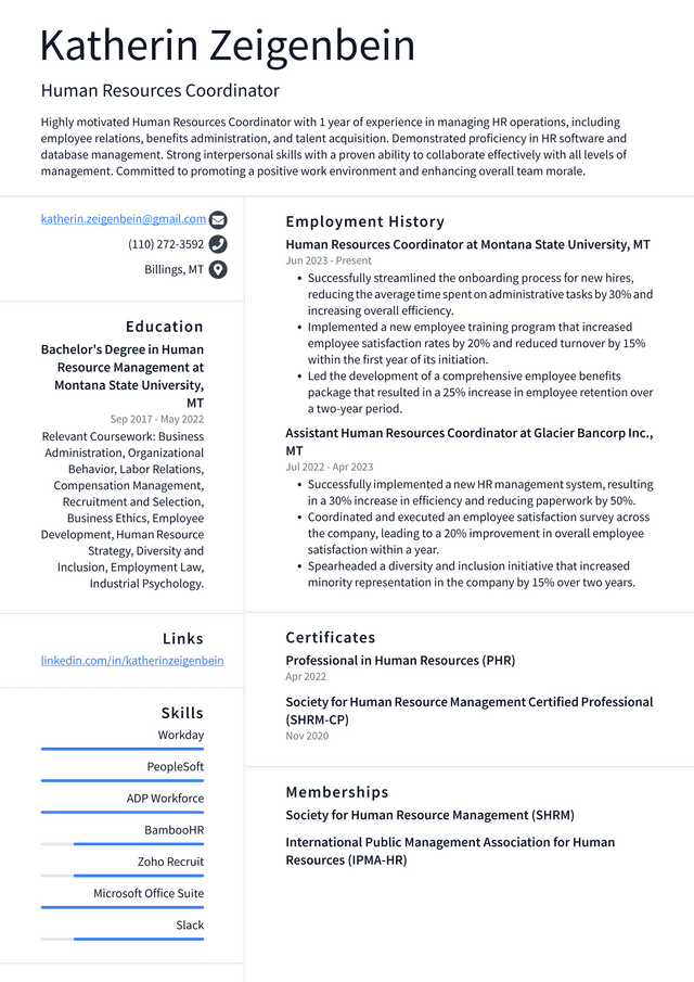 Starbucks Human Resources Coordinator Resume Example