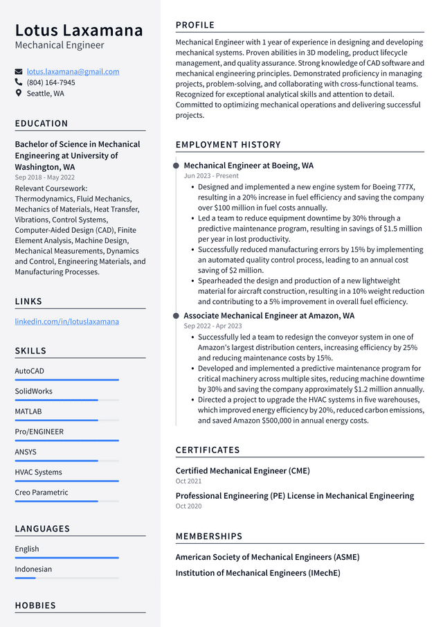 Starbucks Mechanical Engineer Resume Example