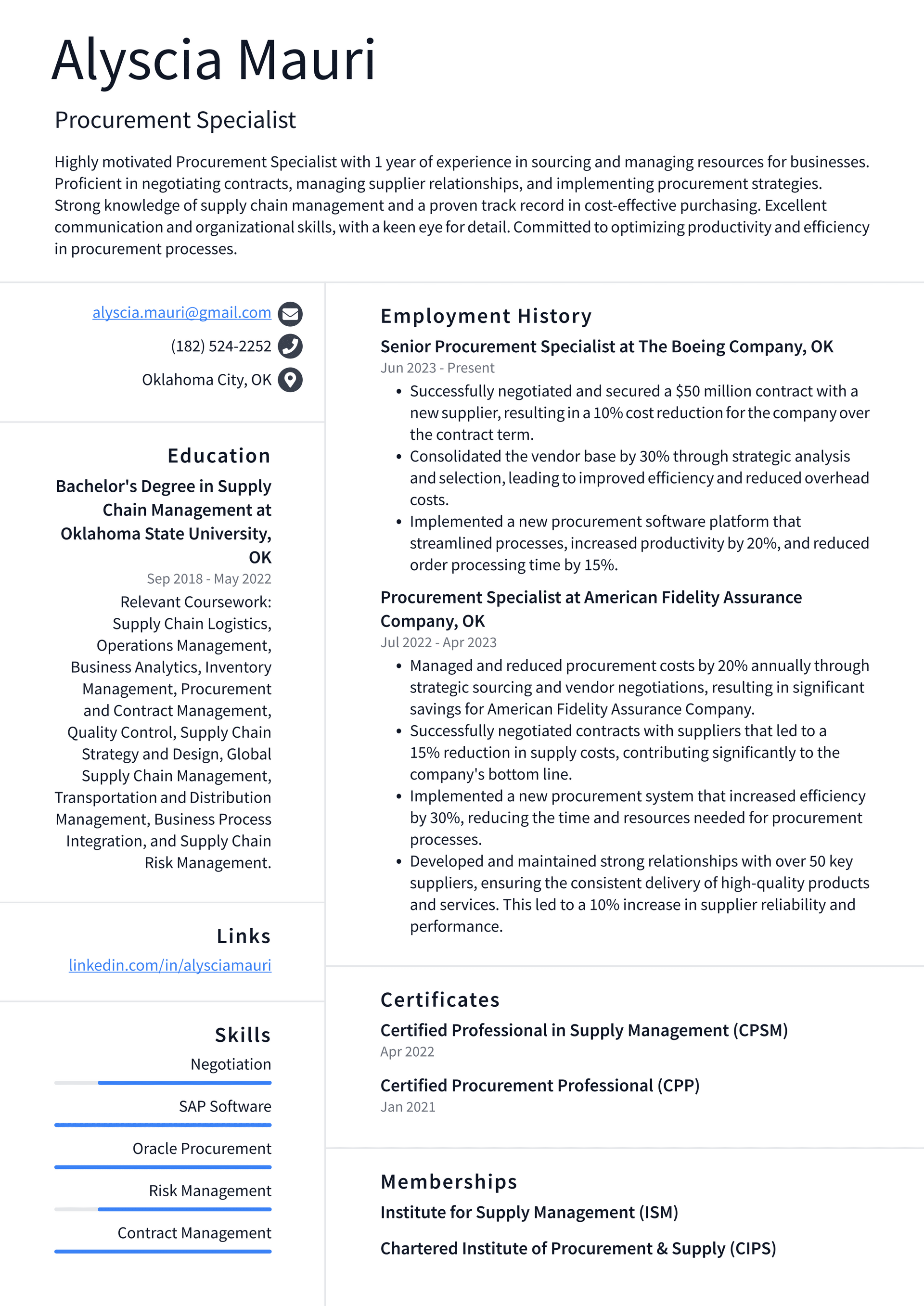 Starbucks Procurement Specialist Resume Examples | ResumeCat