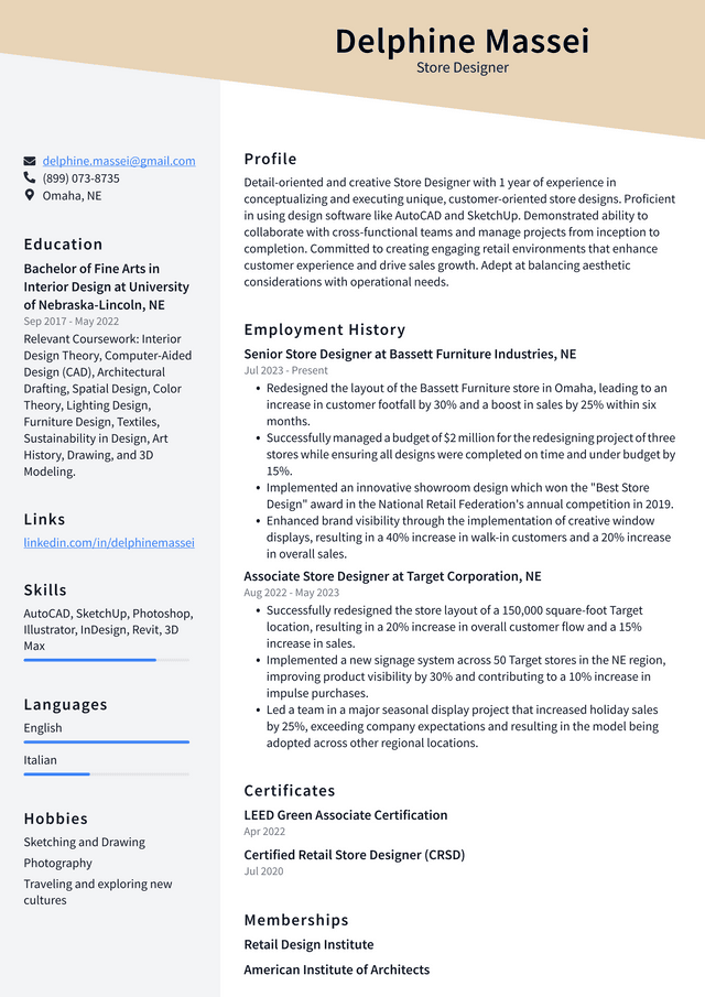 Starbucks Store Designer Resume Example