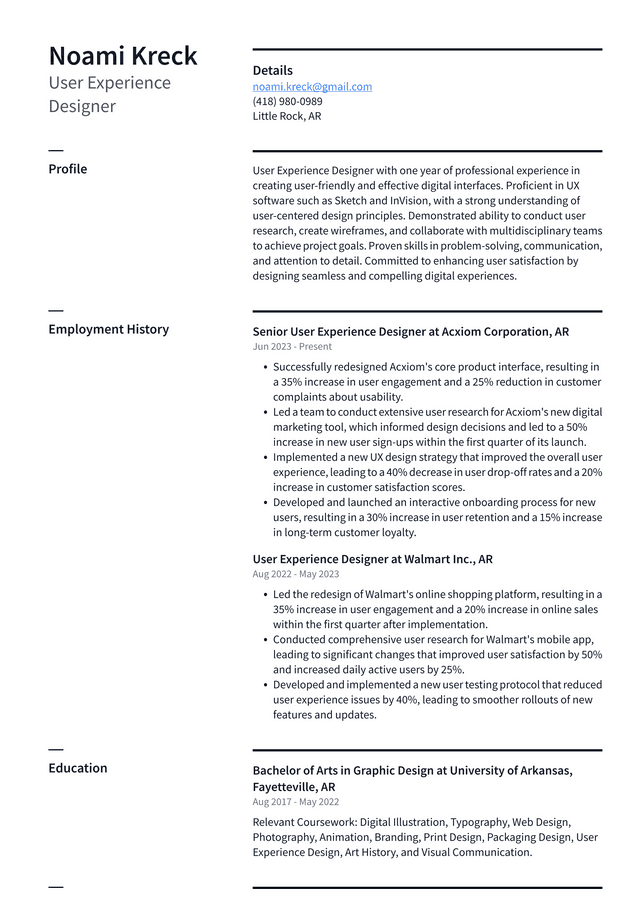 Starbucks User Experience Designer Resume Example