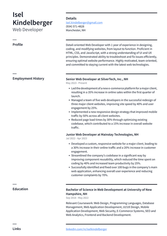 Starbucks Web Developer Resume Example