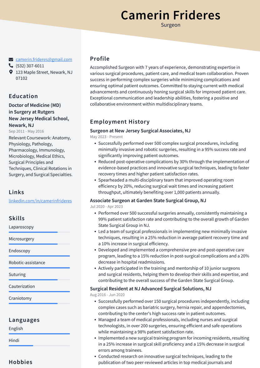 Surgeon Resume Example