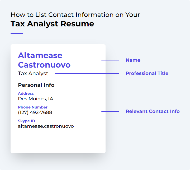 How to List Contact Information for a Tax Analyst Resume