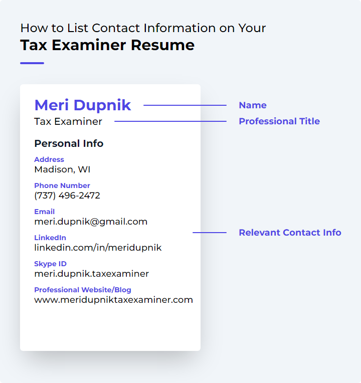 How to List Contact Information for a Tax Examiner Resume