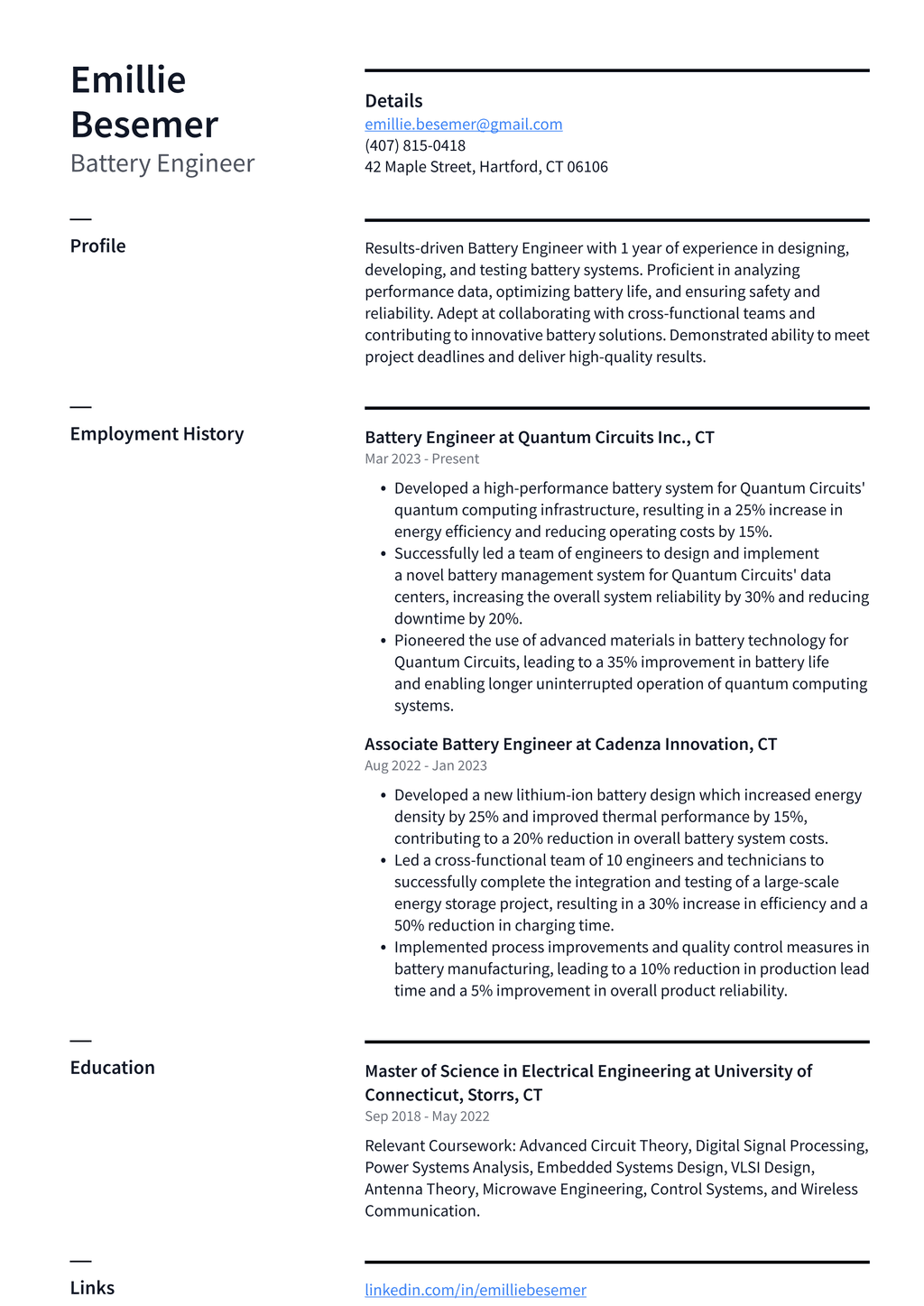 Tesla Battery Engineer Resume Examples ResumeCat