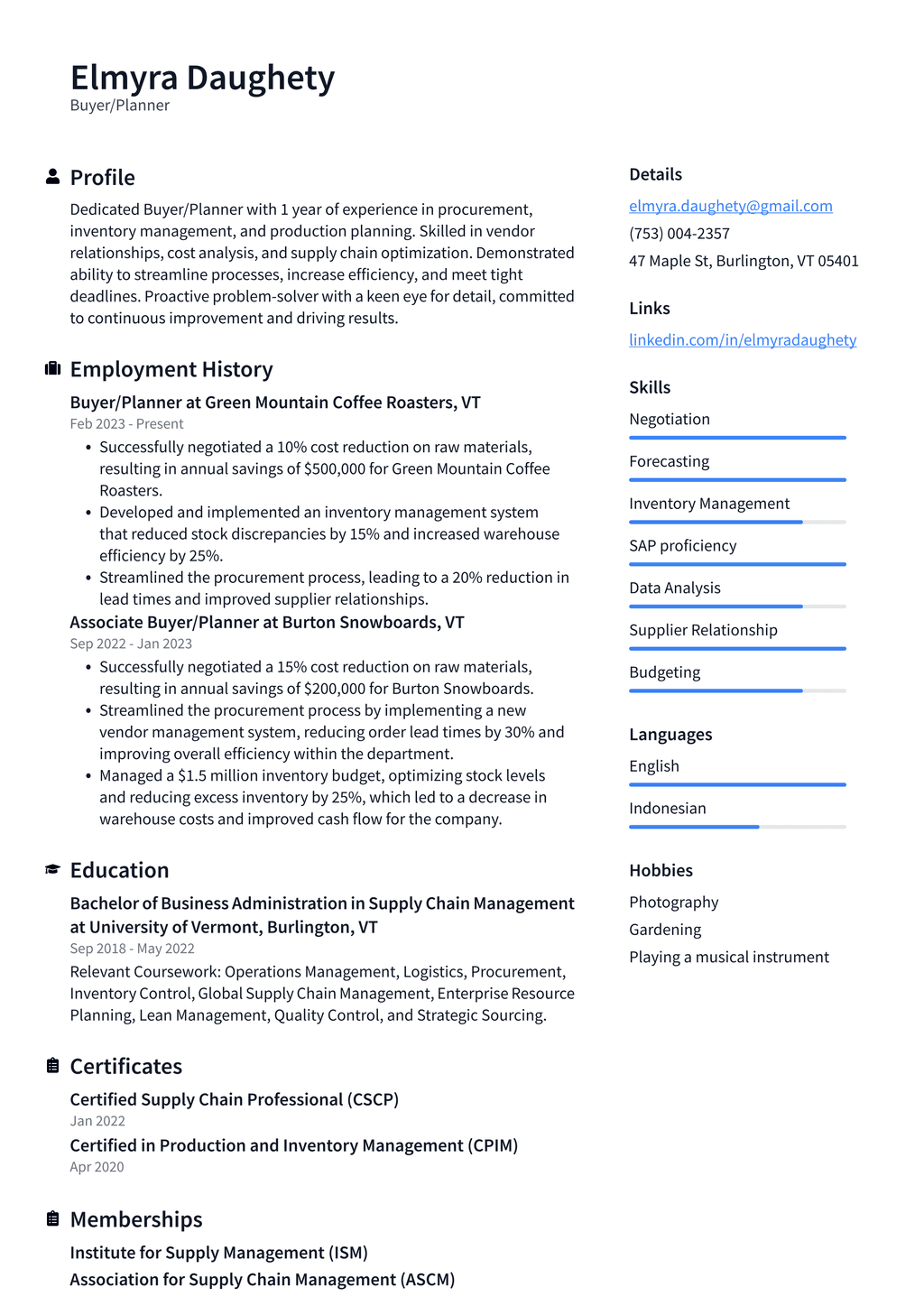 Tesla Buyer/Planner Resume Examples | ResumeCat