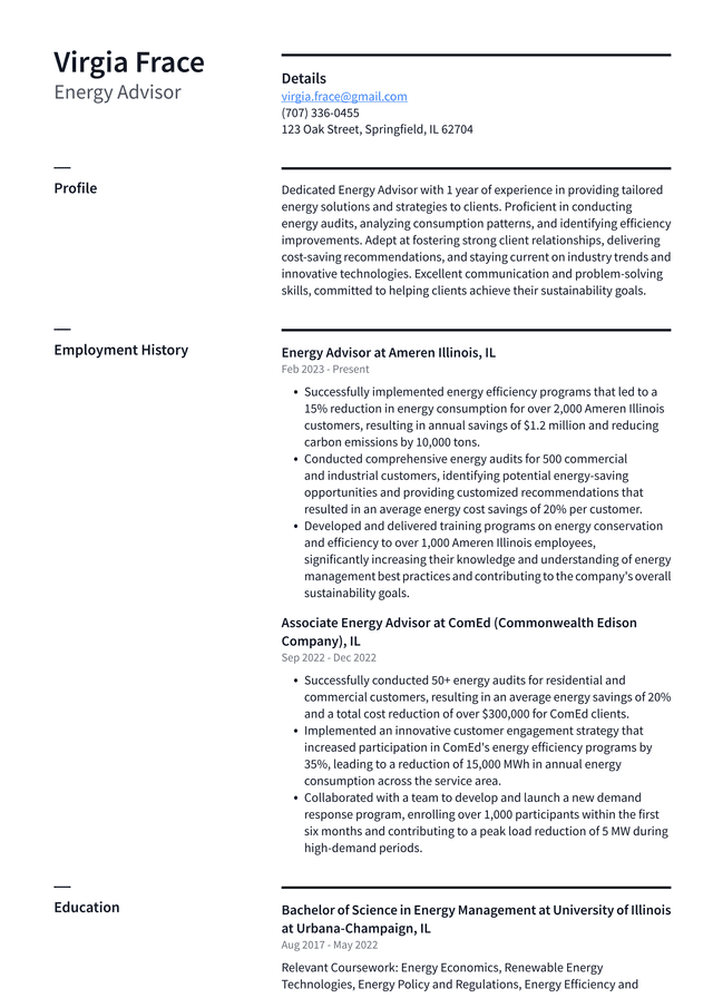 Tesla Energy Advisor Resume Example