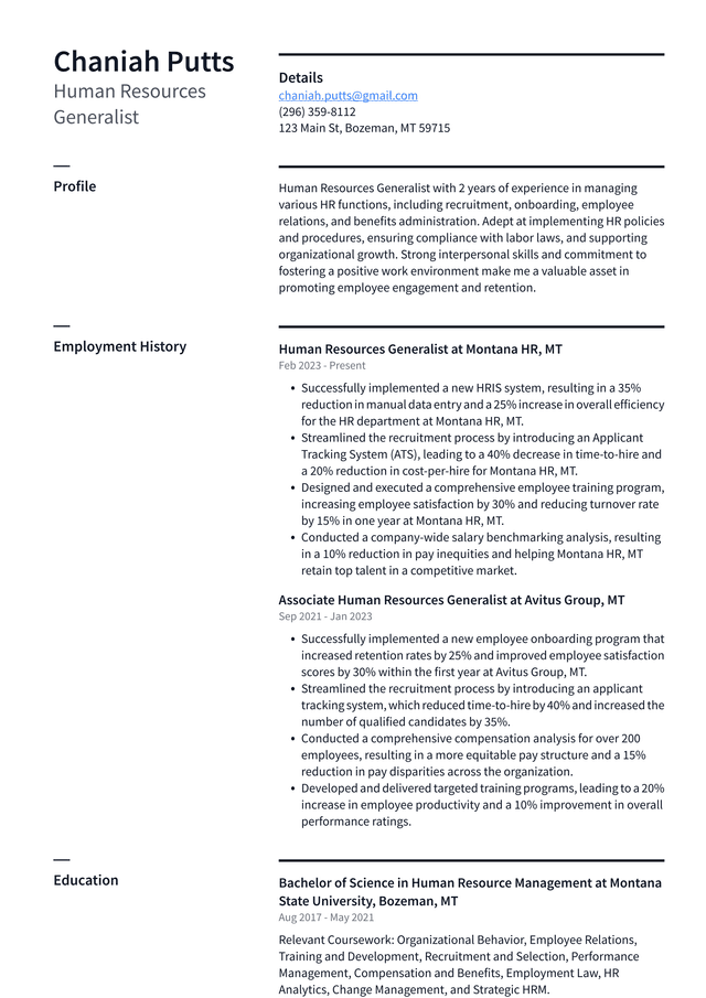 Tesla Human Resources Generalist Resume Example