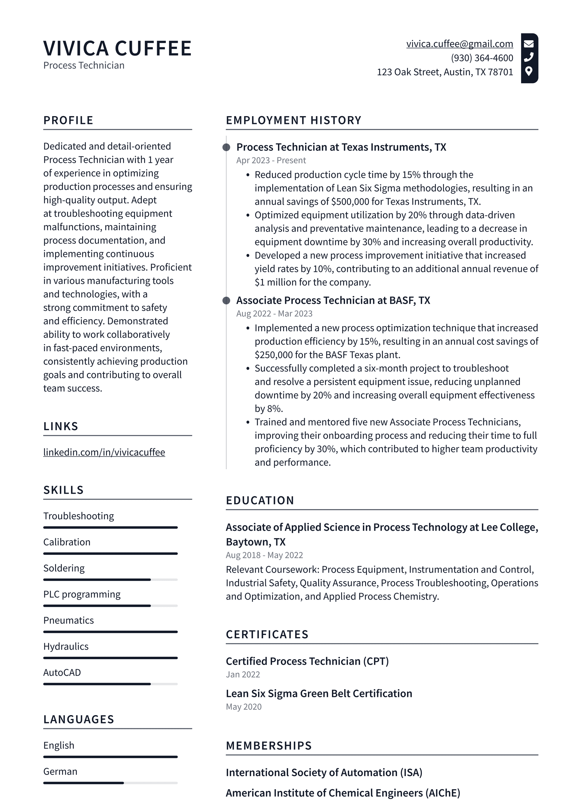 Process Tech Resume Sample Tesla Process Technician Resume Examples | ResumeCat