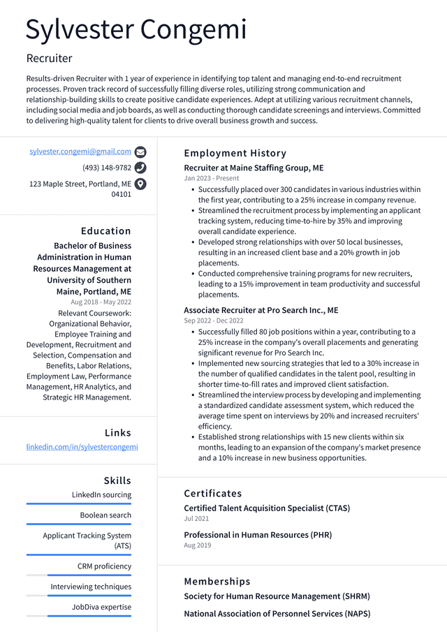 Tesla Recruiter Resume Example