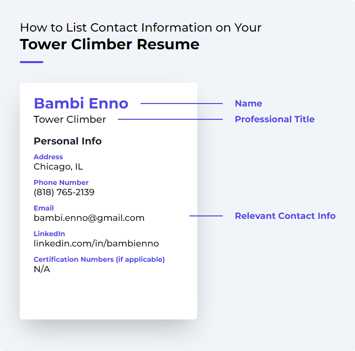 How to List Contact Information for a Tower Climber Resume