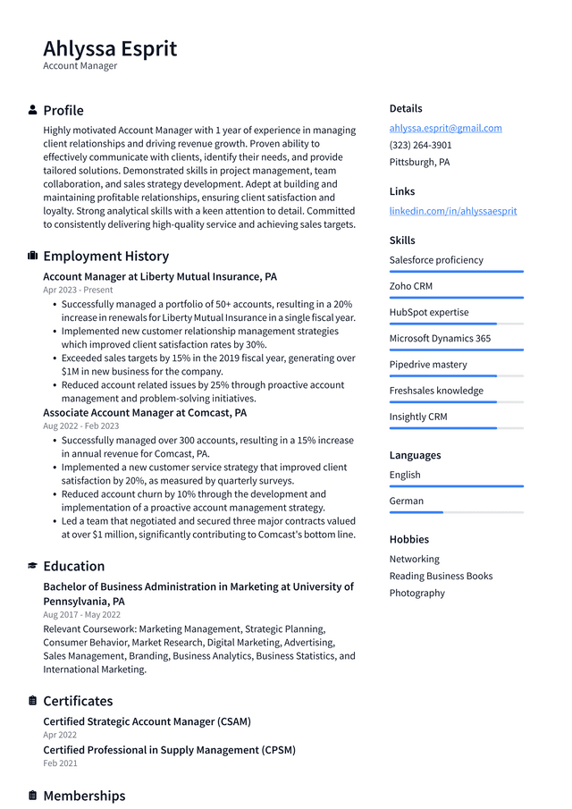 Twitter Account Manager Resume Example