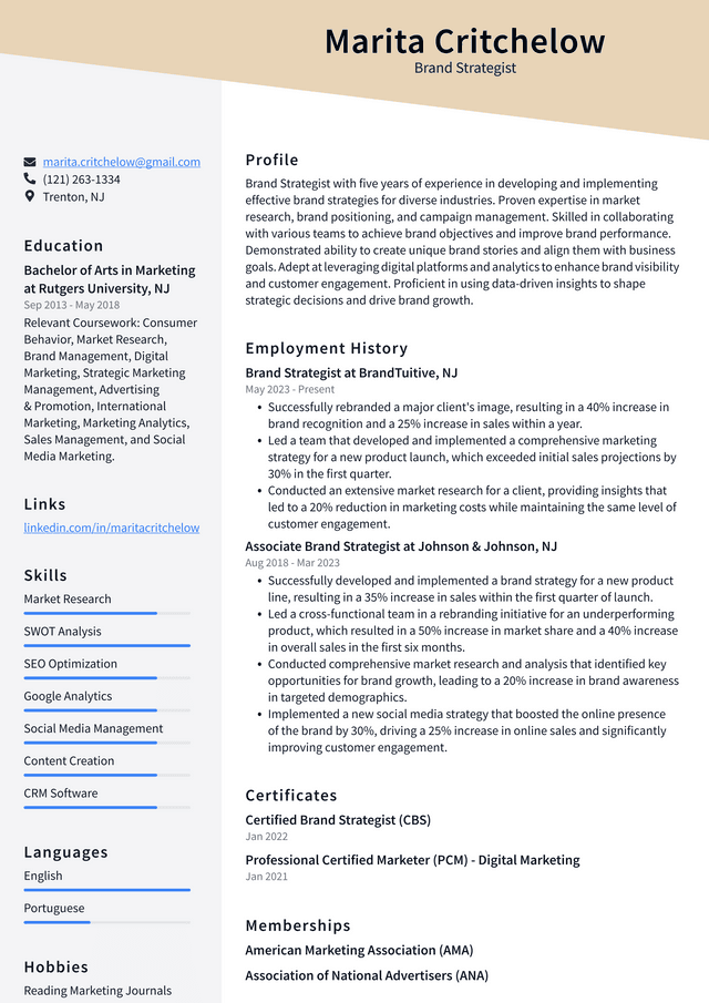 Twitter Brand Strategist Resume Example