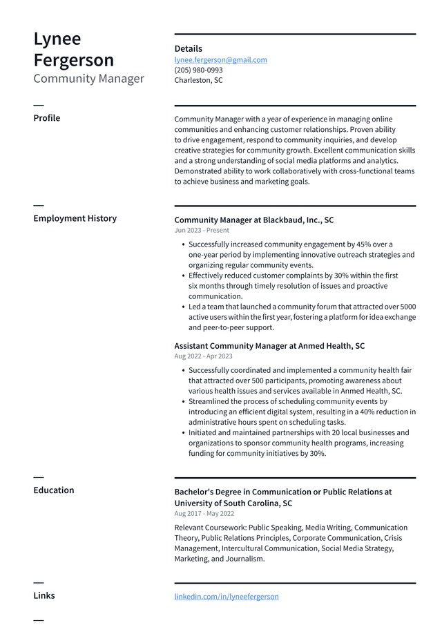 Twitter Community Manager Resume Example