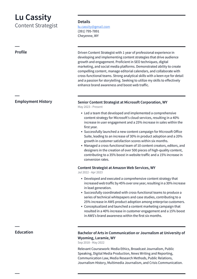 Twitter Content Strategist Resume Example