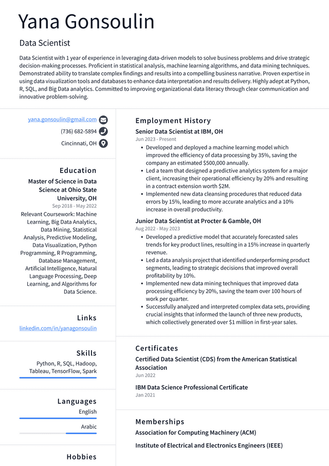 Twitter Data Scientist Resume Example