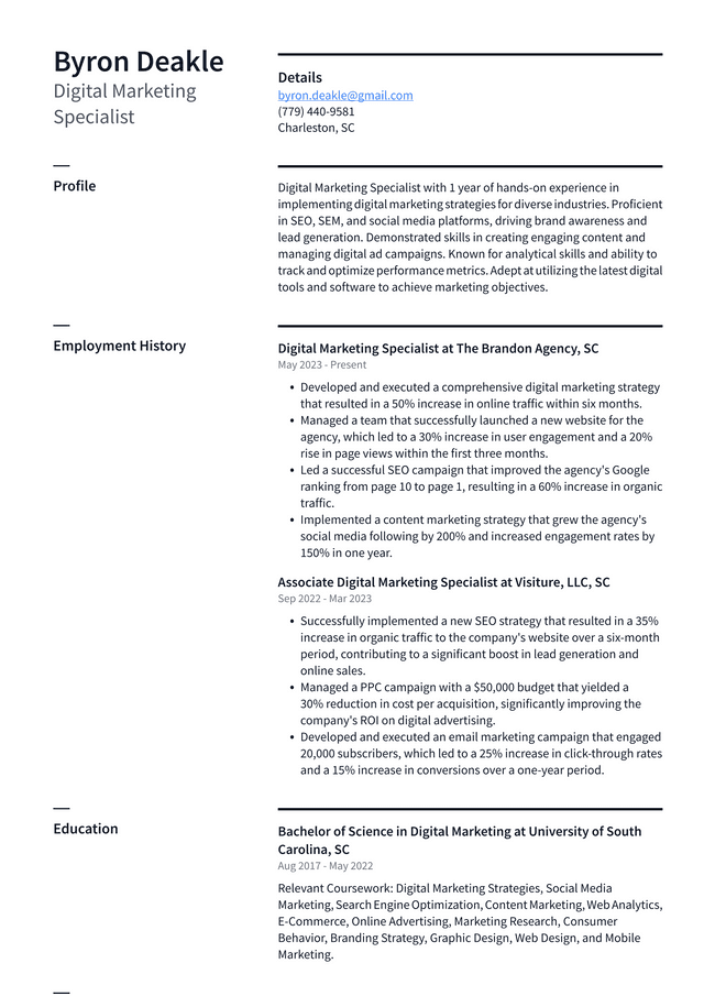 Twitter Digital Marketing Specialist Resume Example