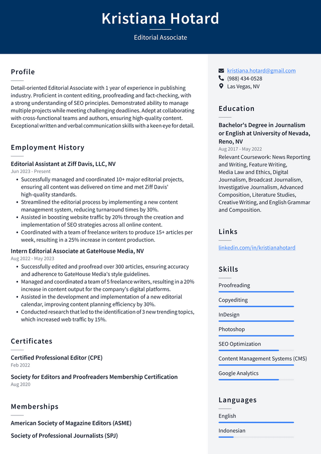 Twitter Editorial Associate Resume Example