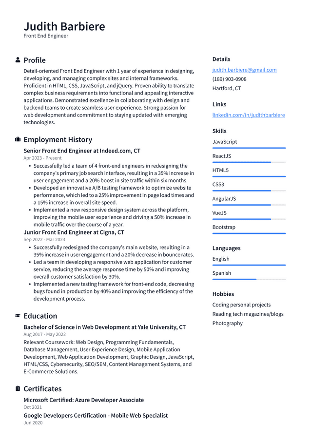 Twitter Front End Engineer Resume Example