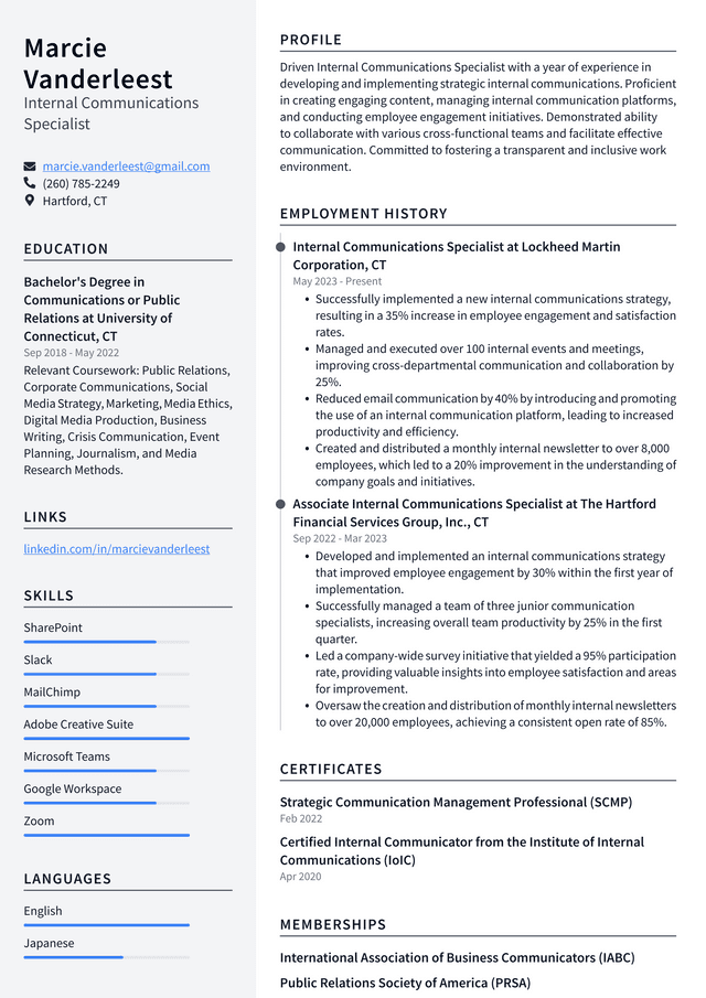 Twitter Internal Communications Specialist Resume Example