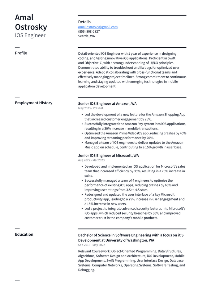 Twitter IOS Engineer Resume Example