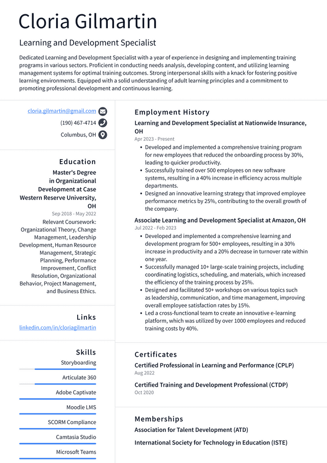 Twitter Learning and Development Specialist Resume Example