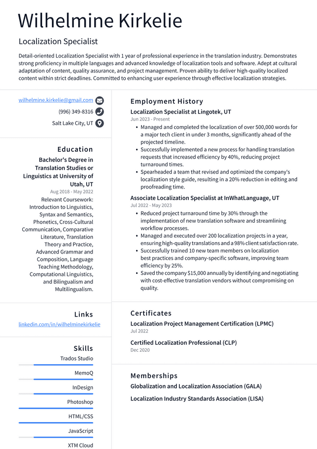 Twitter Localization Specialist Resume Example