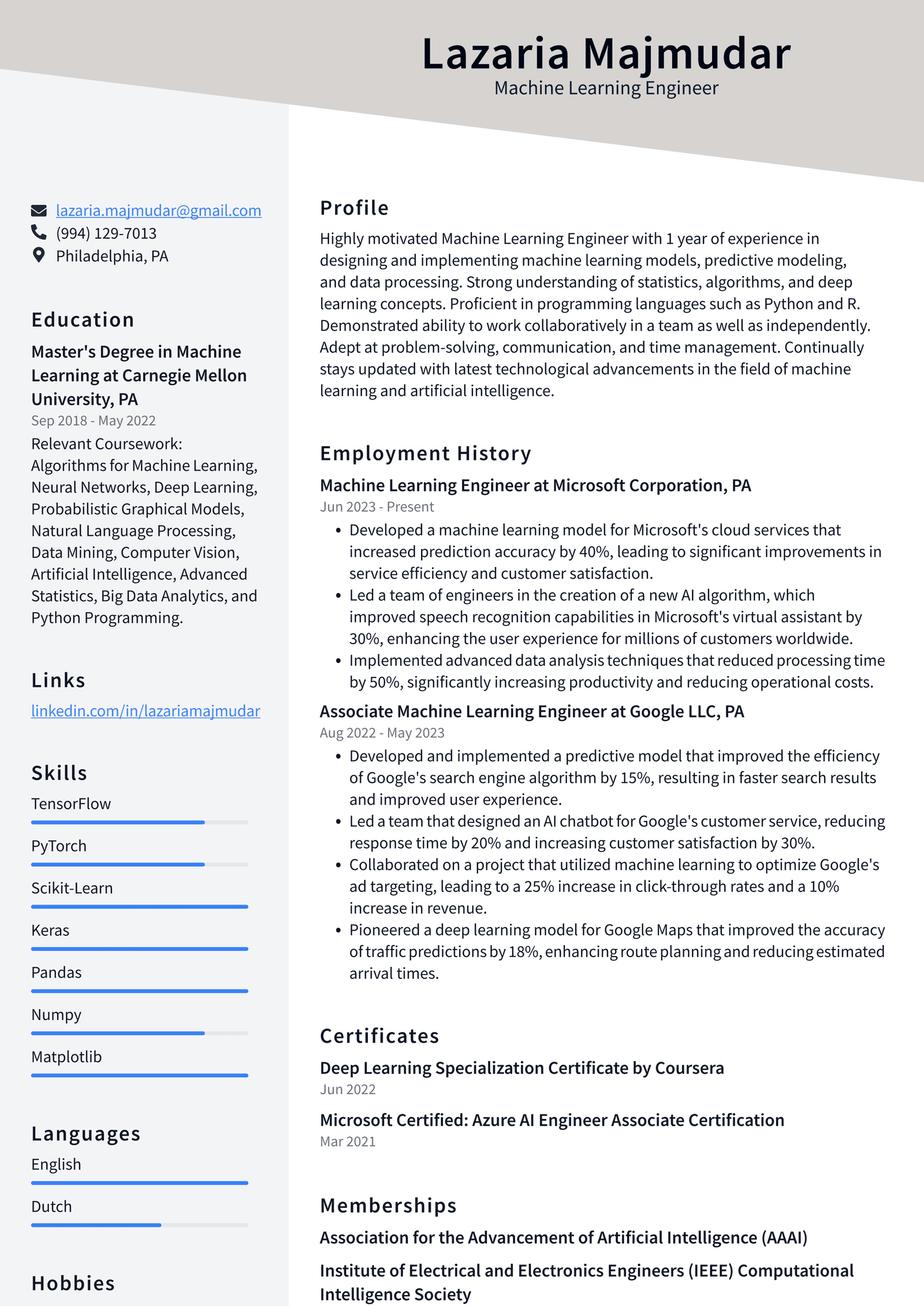 Twitter Machine Learning Engineer Resume Examples