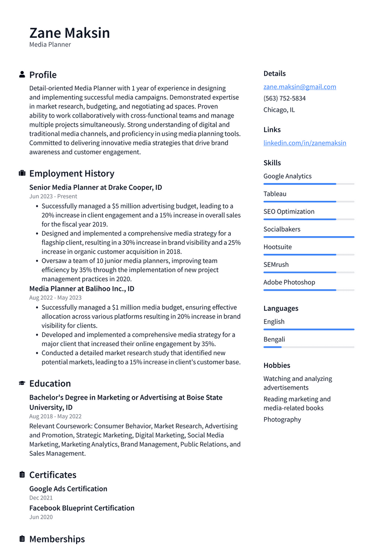 Twitter Media Planner Resume Examples ResumeCat