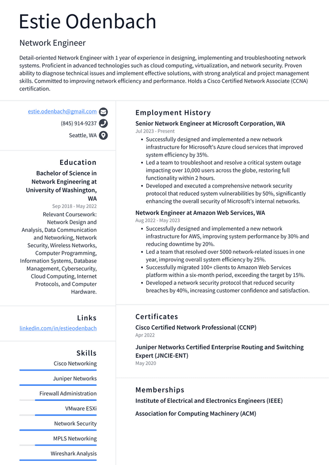 Twitter Network Engineer Resume Example