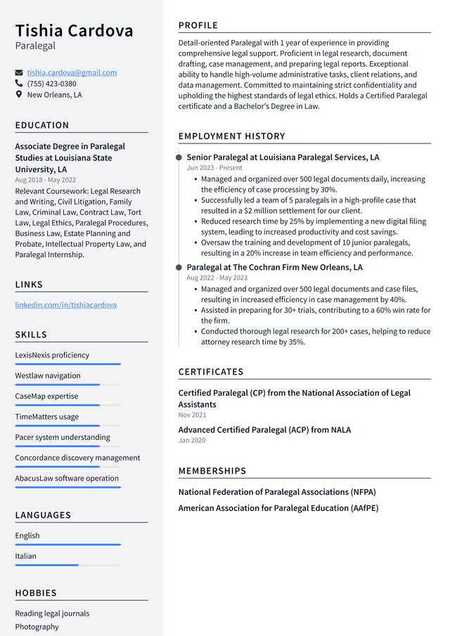 Twitter Paralegal Resume Example