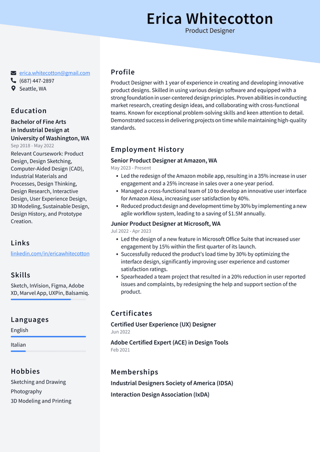 Twitter Product Designer Resume Example