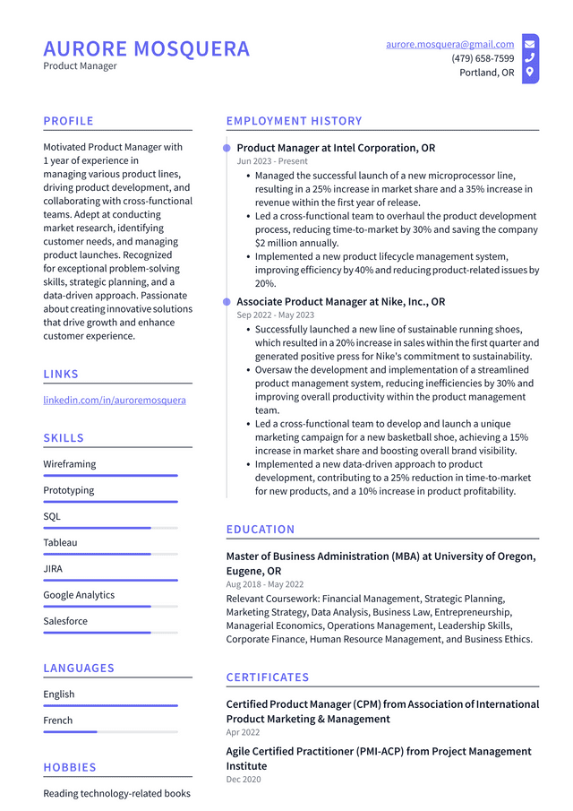 Twitter Product Manager Resume Example