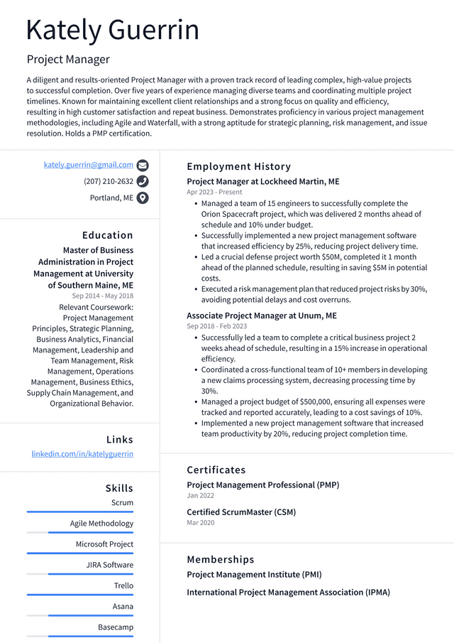 Twitter Project Manager Resume Example