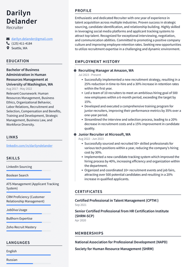 Twitter Recruiter Resume Example