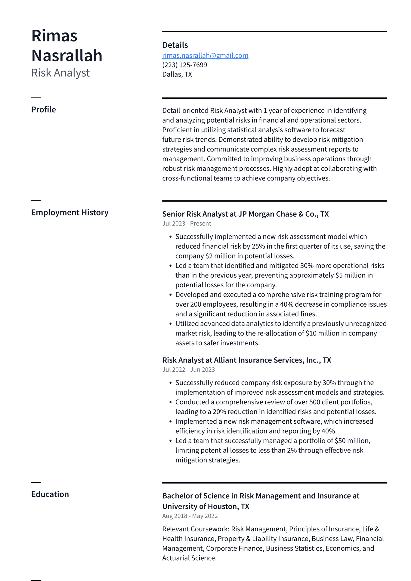 Twitter Risk Analyst Resume Examples | ResumeCat