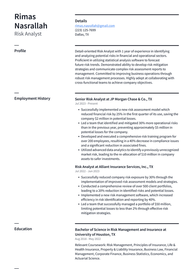 Twitter Risk Analyst Resume Example