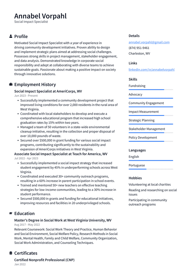 Twitter Social Impact Specialist Resume Example