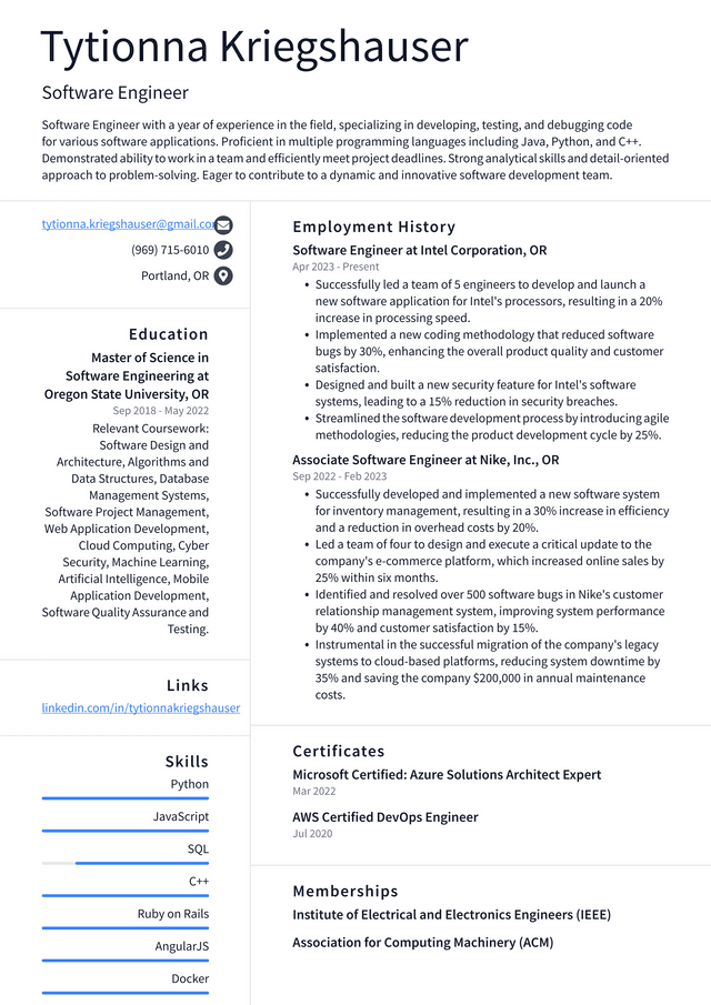 Twitter Software Engineer Resume Example