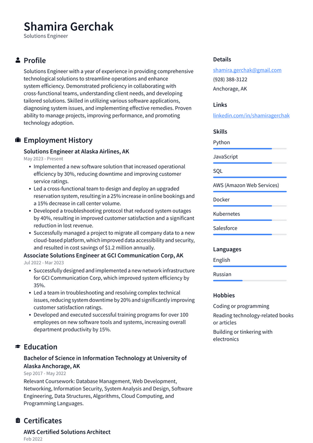 Twitter Solutions Engineer Resume Example