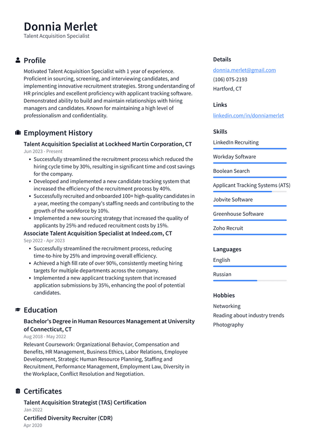 Twitter Talent Acquisition Specialist Resume Example